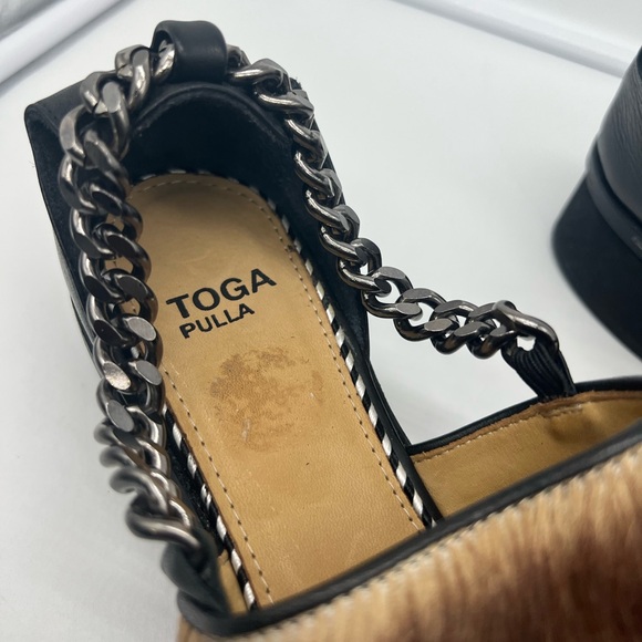 NWT TOGA PULLA Pony Hair Brown Cream Leather Chain Platform Loafer Flat Shoes 39 - Picture 8 of 17